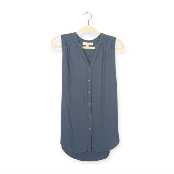 Ripe Tops - Ripe Blue April Nursing Maternity Sleeveless Button Down V-Neck Top Size S